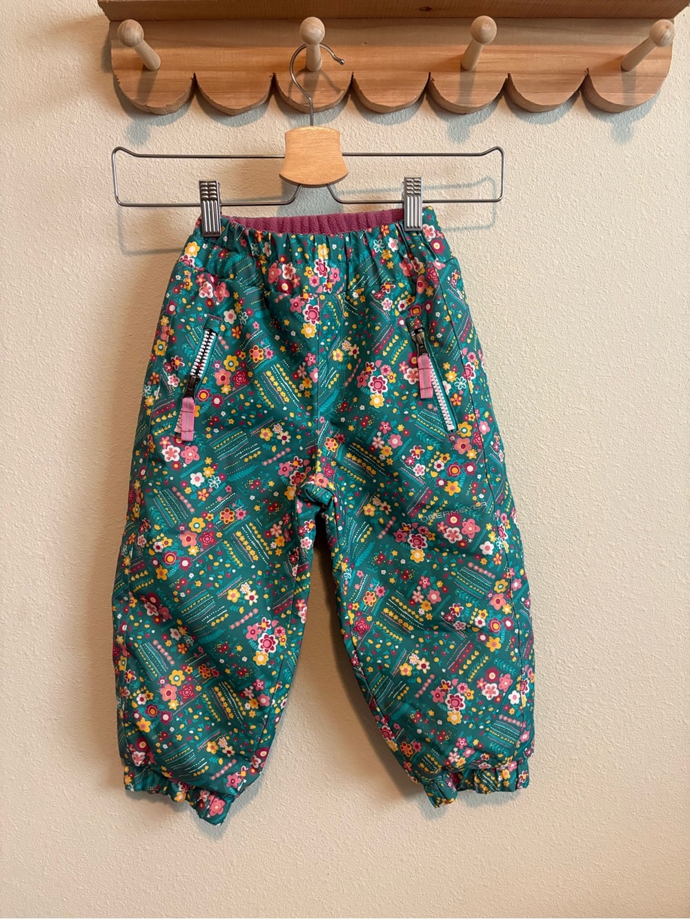 Obermeyer Teal Floral Girls' Snow Bottoms with Pink Accents